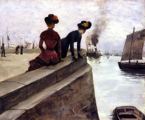  Norbert Goeneutte On the Jetty; Le Havre - Hand Painted Oil Painting