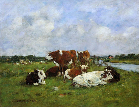  Eugene-Louis Boudin A Pasturage on the Banks of the Touques - Hand Painted Oil Painting