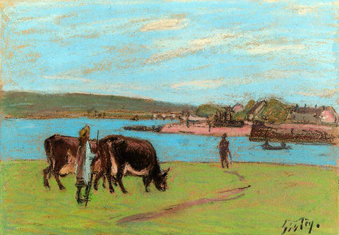  Alfred Sisley Pasture by the Seine - Hand Painted Oil Painting