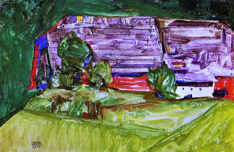  Egon Schiele Peasant Homestead in a Landscape - Hand Painted Oil Painting