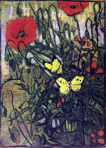  Vincent Van Gogh Poppies and Butterflies - Hand Painted Oil Painting