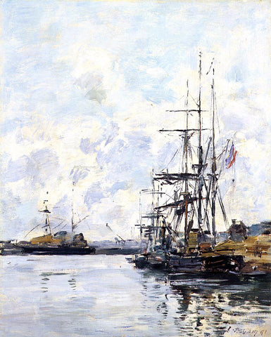  Eugene-Louis Boudin Port, Sailboats at Anchor - Hand Painted Oil Painting