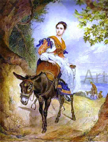  Karl Pavlovich Brulloff A Portrait of O. P. Ferzen on a Donkeyback - Hand Painted Oil Painting