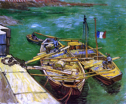  Vincent Van Gogh A Quay with Men Unloading Sand Barges - Hand Painted Oil Painting