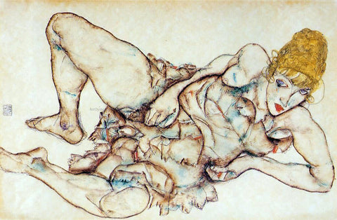  Egon Schiele Reclining Woman with Blond Hair - Hand Painted Oil Painting