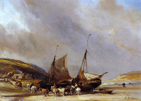  Eugene Isabey Riders on the Beach with Ship - Hand Painted Oil Painting