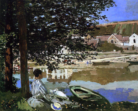  Claude Oscar Monet A River Scene at Bennecourt - Hand Painted Oil Painting