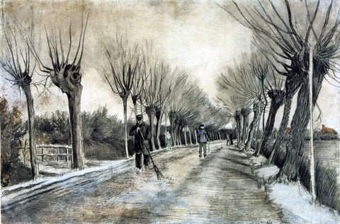  Vincent Van Gogh Road with Pollarded Willows and a Man with a Broom - Hand Painted Oil Painting