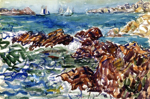  Maurice Prendergast Rocky Cove with Village - Hand Painted Oil Painting
