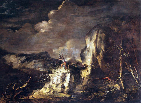  Salvator Rosa Rocky Landscape with a Huntsman and Warriors - Hand Painted Oil Painting
