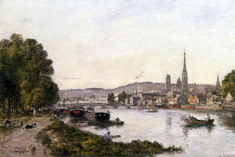  Eugene-Louis Boudin Rouen, View over the River Seine - Hand Painted Oil Painting
