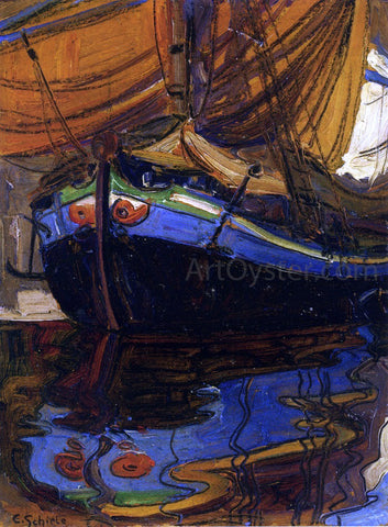  Egon Schiele A Sailing Boat with Reflection in the Water - Hand Painted Oil Painting