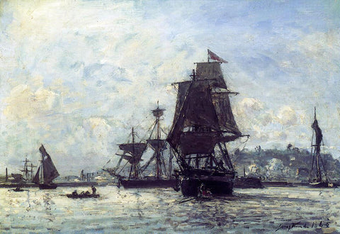  Johan Barthold Jongkind Sailing Ships at Honfleur - Hand Painted Oil Painting