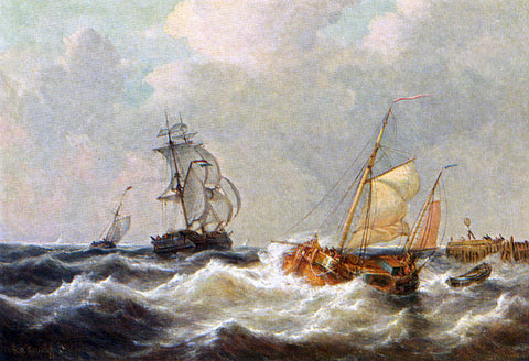  George Willem Opdenhoff Sailing Vessels In Choppy Waters - Hand Painted Oil Painting