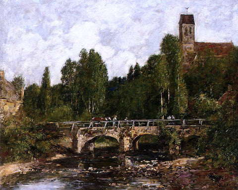  Eugene-Louis Boudin Saint-Cenery, the Church and the Bridge - Hand Painted Oil Painting