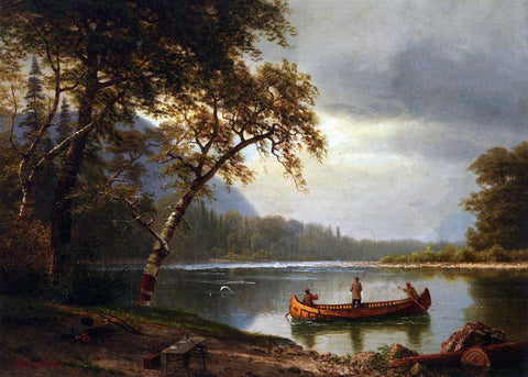  Albert Bierstadt Salmon Fishing on the Cascapediac River - Hand Painted Oil Painting
