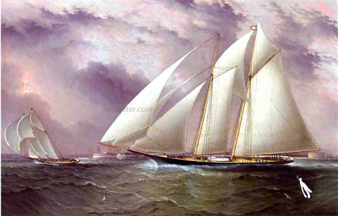  James E Buttersworth A Schooner Racing off New York Harbor - Hand Painted Oil Painting