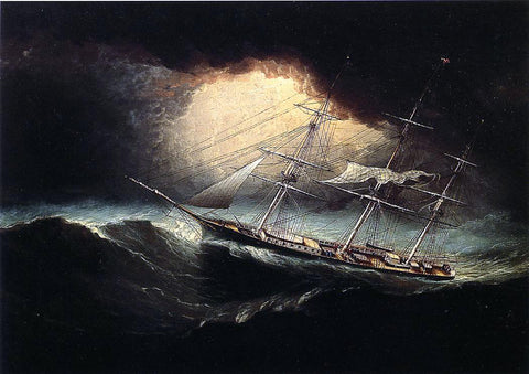 James E Buttersworth A Ship in a Storm - Hand Painted Oil Painting