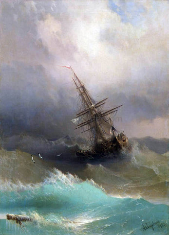  Ivan Konstantinovich Aivazovsky A Ship in the Stormy Sea - Hand Painted Oil Painting