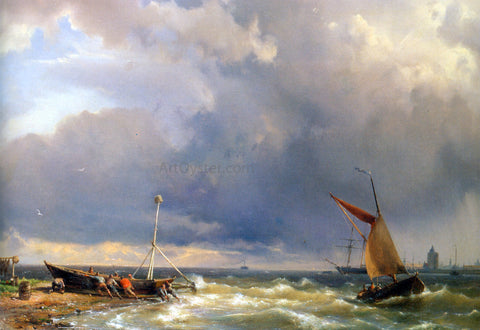  The Elder Hermanus Koekkoek Shipping in a Stiff Breeze near Enkhuizen - Hand Painted Oil Painting
