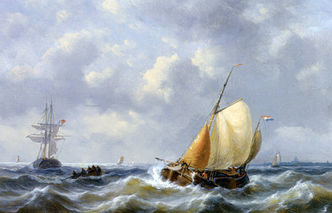  George Willem Opdenhoff Shipping in Choppy Seas - Hand Painted Oil Painting