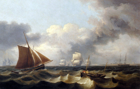  Thomas Luny Shipping Off the Coast - Hand Painted Oil Painting