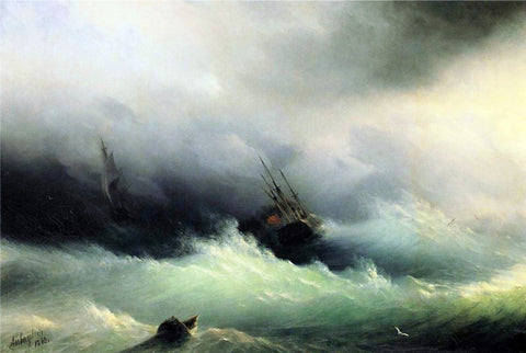  Ivan Constantinovich Aivazovsky A Ship in a Storm - Hand Painted Oil Painting