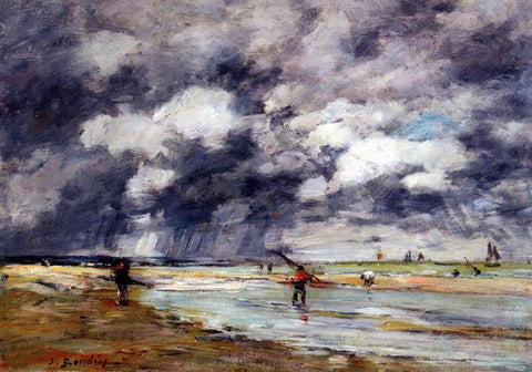  Eugene-Louis Boudin Shore at Low Tide, Rainy Weather, near Trouville - Hand Painted Oil Painting
