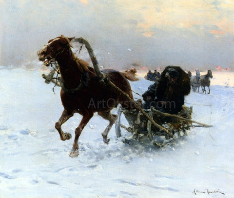  Alfred Von Wierusz-Kowalski Sledding Caravan - Hand Painted Oil Painting