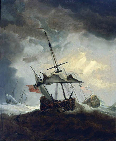  The Younger Willem Van de  Velde Small English Ship Dismasted in a Gale - Hand Painted Oil Painting