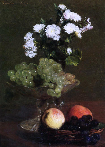  Henri Fantin-Latour Still Life: Chrysanthemums and Grapes - Hand Painted Oil Painting