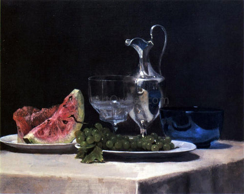  John La Farge Still Life, Study of Silver, Glass and Fruit - Hand Painted Oil Painting