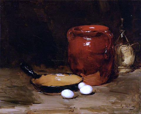  Antoine Vollon Still Life with a Pen, Jug, Bottle and Eggs on a Table - Hand Painted Oil Painting