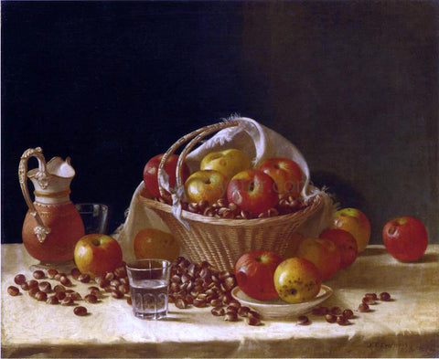  John F Francis Still Life with Apples, a Basket and Chestnuts - Hand Painted Oil Painting