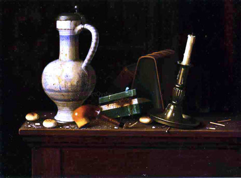  William Michael Harnett Still Life with Blue and White Pitcher, Tobacco Case and Pipe - Hand Painted Oil Painting