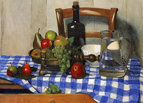  Felix Vallotton Still Life with Blue Checkered Tablecloth - Hand Painted Oil Painting