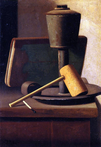  John Frederick Peto Still Life with Book, Lamp, Pipe and Match - Hand Painted Oil Painting