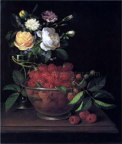  George Forster Still Life with Bowl of Raspberries - Hand Painted Oil Painting