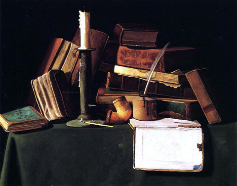  John Frederick Peto Still Life with Candle, Pipe and Books - Hand Painted Oil Painting