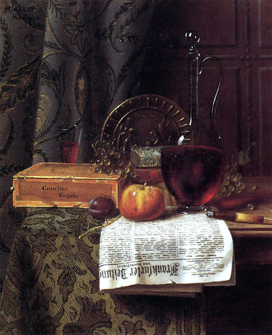  William Michael Harnett Still Life with Decanter and Frankfurter Zeitung - Hand Painted Oil Painting