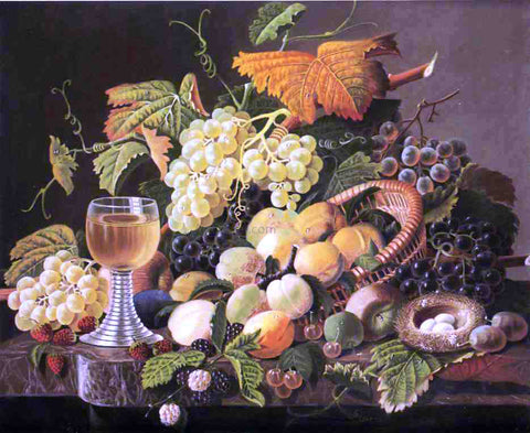  Severin Roesen Still Life with Fruit, Bird's Nest and Wine Glass - Hand Painted Oil Painting