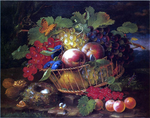  George Forster Still Life with Fruit, Butterflies and Bird's Nest - Hand Painted Oil Painting