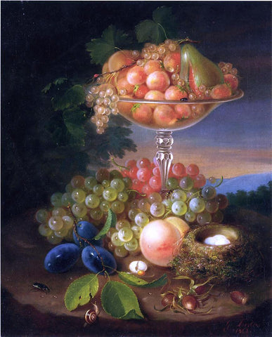  George Forster Still Life with Fruit, Nest of Eggs and Insects - Hand Painted Oil Painting