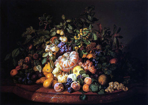  Leopold Zinnogger Still Life with Fruit on a Marble Ledge - Hand Painted Oil Painting