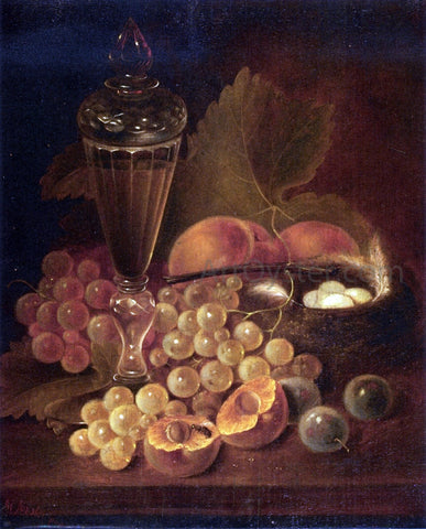  George Forster Still Life with Grapes, Peaches, Decanter and Nest of Eggs - Hand Painted Oil Painting