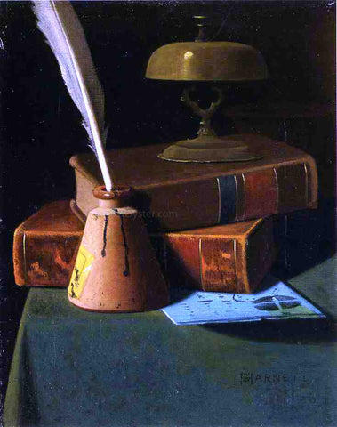  John Frederick Peto Still Life with Inkwell, Quill and Books - Hand Painted Oil Painting