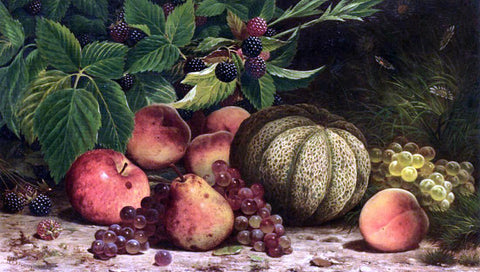  William Mason Brown Still Life with Melon, Grapes, Peaches, Pears and Black Raspberries - Hand Painted Oil Painting