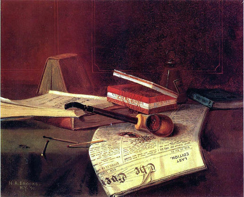  Nicholas Alden Brooks Still Life with Pipe, Tobacco and Matches - Hand Painted Oil Painting