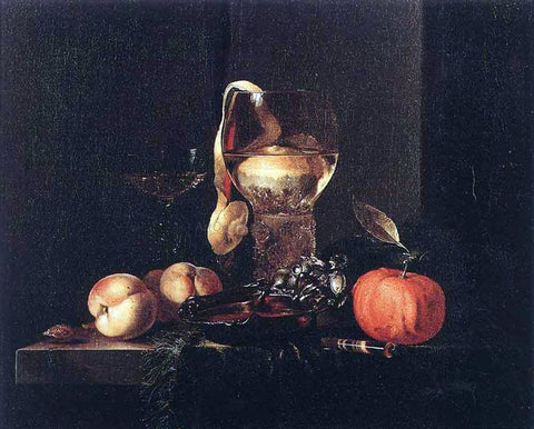  Willem Kalf Still-Life with Silver Bowl, Glasses, and Fruit - Hand Painted Oil Painting