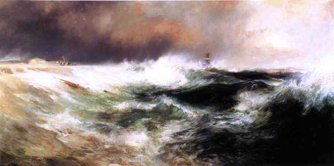  Thomas Moran Stranded Ship on East Hampton Beach - Hand Painted Oil Painting